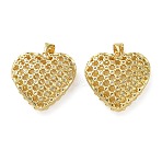 Brass Micro Pave Clear Cubic Zirconia Pendants, Heart Charms, Real 18K Gold Plated, 23.5x23.5x7.5mm, Hole: 3x5mm(KK-D221-19G-09)