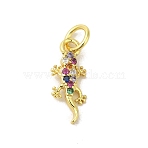 Real 18K Gold Plated Brass Pave Colorful Cubic Zirconia Pendants, Cadmium Free & Nickel Free & Lead Free, with Jump Rings, Lizard, 15x6x2mm, Hole: 3mm(KK-M283-06D-02)