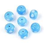 Handmade Lampwork Beads, Donut with Polka Dot, Deep Sky Blue, 11.5~12.5x8.5~9.5mm, Hole: 0.7~1.4mm(LAMP-ZX003-06-03)