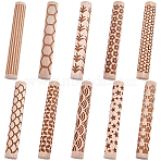 10Pcs 10 Styles Wood Handle Clay Texture Roller, Pottery Tools, Mixed Shapes, 98~100x13.5~15mm, 1pc/style(TOOL-CN0001-12B)