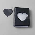 3 Inch PVC Mini Heart Hollow Photocard Holder Book, Mini Mirror-Like Photo Album with 32 Pockets and Ball Chain, Black, 110.5x87x27mm, Hole: 3.5mm, Inner Diameter: 92x61mm(AJEW-WH0038-65P-02)