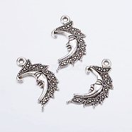 Antique Silver Tone Moon Tibetan Silver Pendants, Nickel Free, Lead Free and Cadmium Free, 25mm, hole: about 2mm(X-AC384-NF)