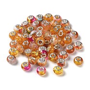 Resin European Beads, with Platinum Plated Brass Core, Rondelle, Sandy Brown, 13.5x9mm, Hole: 5mm(RESI-G080-01D)
