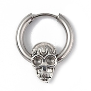 304 Stainless Steel Hoop Earrings Finding, Rhinestone Setting with Zinc Alloy Skull Beads, Antique Silver & Stainless Steel Color, 20mm, Pin: 1mm, Fit for 2.5mm Rhinestone(STAS-B030-01)