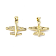 Rack Plating Brass Micro Pave Cubic Zirconia Pendants, Cadmium Free & Lead Free, Long-Lasting Plated, Airplane Charm, Real 18K Gold Plated, 17.5x20x3mm, Hole: 4x3.5mm(ZIRC-I061-12G)