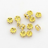 Brass Rhinestone Spacer Beads, Grade AAA, Wavy Edge, Nickel Free, Golden Metal Color, Rondelle, Crystal, 4x2mm, Hole: 1mm(X-RB-A014-L4mm-01G-NF)