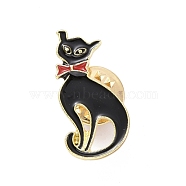 Cat Enamel Pin, Light Gold Plated Alloy Badge for Backpack Clothes, Black, 25x12x1.5mm(JEWB-E015-06LG)