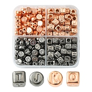 CCB Plastic Beads, Horizontal Hole, Flat Round/Cube with Letter, Gunmetal & Rose Gold, 6~7x6~7x4~6mm, Hole: 1.4~3mm, 267pcs/box(CCB-YW0001-11A)