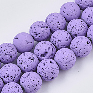 Spray Painted Natural Lava Rock Beads Strands, Round, Dark Orchid, 6~7mm, Hole: 0.7mm, about 59~62pcs/Strand, 15.75 inch(40cm)(G-N0324-B-06)
