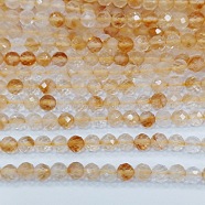 Natural Citrine Beads Strands, Round, Faceted, 4mm, Hole: 0.8mm, about 101pcs/strand, 15.3 inch(39cm)(G-O166-15-4mm-01)
