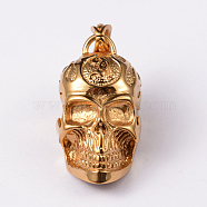 304 Stainless Steel Pendants, Skull, Golden, 47x31x24.5mm, Hole: 10x6mm(STAS-K035-G)