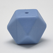 Food Grade Eco-Friendly Silicone Beads, Chewing Beads For Teethers, DIY Nursing Necklaces Making, Faceted Cube, Cornflower Blue, 14x14x14mm, Hole: 2mm(SIL-Q009B-52)