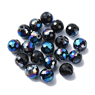 Half Plated Glass Beads, Faceted Round, Black, 10x9mm, Hole: 1.5mm(EGLA-P059-02B-HP02)