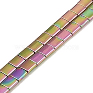 Electroplated Non-magnetic Synthetic Hematite Beads Strands, Square, 2-Hole, Rainbow Plated, 5x5x2mm, Hole: 0.8mm, about 74pcs/strand, 15.75 inch(40cm)(G-G089-B02-19)