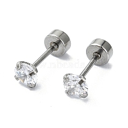 304 Stainless Steel Crystal Rhinestone Ear False Plugs, Gauges Earrings for Women Men, Stainless Steel Color, 4mm(STAS-C089-04B-P)
