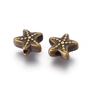 Tibetan Style Alloy Beads, Cadmium Free & Nickel Free & Lead Free, Starfish/Sea Stars, Antique Bronze, 10x11x5mm, Hole: 2mm(X-TIBE-H1078-AB-NR)