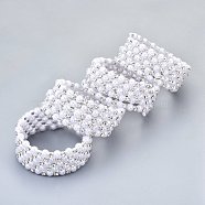 Five Loops Iron Wrap Bracelets, with Rhinestone and ABS Plastic Imitation Pearl, Platinum, Crystal, Inner Diameter: 2 inch(5cm)(BJEW-R308-02)