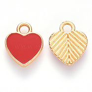 Alloy Enamel Charms, Heart, Light Gold, Red, 12x10x2mm, Hole: 2mm(ENAM-S121-041)