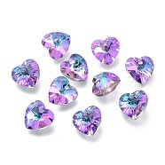 Faceted Glass Charms, Heart, Back Plated, Lilac, 14x14x7.5mm, Hole: 1.4mm(X-RGLA-L026-B03)