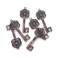 Tibetan Style Pendants, Skeleton Key Pendants, Lead Free and Cadmium Free, Red Copper, 60x22x2mm, Hole: 2mm(TIBEB-LF9750YKG-R-LF)