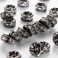 Brass Rhinestone Spacer Beads, Grade AAA, Straight Flange, Gunmetal, Rondelle, Crystal, 8x3.8mm, Hole: 1.5mm(RB-A014-Z8mm-01B-NF)