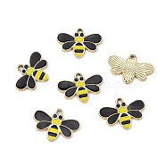 Zinc Alloy Enamel Pendants, Bee, Golden, Yellow, Black, 17x23.5x1.5mm, Hole: 2mm(FIND-TAC0010-21)