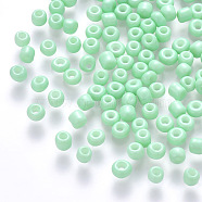 12/0 Baking Paint Glass Round Seed Beads, Aquamarine, 1.5~2x1.5mm, Hole: 0.5~1mm, about 30000pcs/pound(SEED-S036-01A-02)