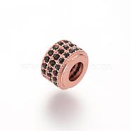 Brass Micro Pave Cubic Zirconia Beads, Column, Rose Gold, 9x6.6mm(ZIRC-S053-YS013B-2)
