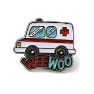 Medical Theme Enamel Pins, Gunmetal Alloy Badge for Women, Ambulance, 17x20.5x1.4mm(JEWB-K018-01F-B)