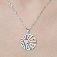 201 Stainless Steel Hollow Sun Pendant Necklace, Stainless Steel Color, 17.72 inch(45cm)(NJEW-OY002-13)