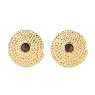 Natural Tiger Eye & 304 Stainless Steel Rope Disc Stud Earrings for Women, Golden, 22x21.5mm(EJEW-G390-04G-01)