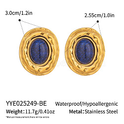 304 Stainless Steel Oval Stud Earrings, with Natural Lapis Lazuli, Golden, 30x25.5mm(CP7182-2)