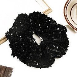 Cloth Elastic Hair Accessories, for Girls or Women, Scrunchie/Scrunchy Hair Ties, Black, 160x70mm(PW-WG21A7E-01)