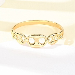 304 Stainless Steel Hinged Bangles for Women, Pig Nose Shape, Ion Plating(IP), Real 18K Gold Plated, Inner Diameter: 2.36x2.01 inch(6x5.1cm)(BJEW-F527-03G)