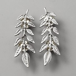 Alloy Olive Leaf Brooch Pin, Fashion Badge for Clothes Shawl, Platinum & Silver, 60x20x3mm(JEWB-WH0028-09SP)