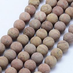 Natural Red Rainbow Jasper Beads Strands, Frosted, Round, 10~10.5mm, Hole: 1mm; about 38pcs/strand, 15.7inches(40cm)(G-F518-20-10mm)