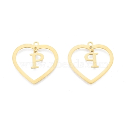 201 Stainless Steel Pendants, Hollow, Heart with Letter A~Z, Real 18K Gold Plated, Letter.P, 29x29.5x1mm, Hole: 2mm, A~Z: 12x8~10.5x1mm(STAS-N090-LA894-P-G)