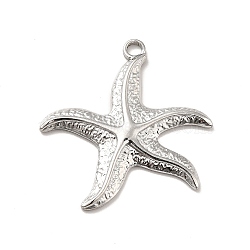 Non-Tarnish 304 Stainless Steel Pendants, Starfish Charms, Stainless Steel Color, 37x35x3mm, Hole: 3mm(X-STAS-I197-019P)