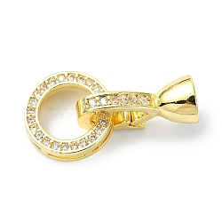 Rack Plating Brass Pave CLear Cubic Zirconia Fold Over Clasps, Long-Lasting Plated, Lead Free & Cadmium Free, Ring, Real 18K Gold Plated, 12x3mm(KK-M282-47G)