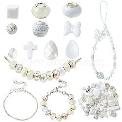 DIY Brass European Style Bracelets Making Kits, Including Resin European Beads and Acrylic Beads, WhiteSmoke, 170x3mm(DIY-YW0012-54)