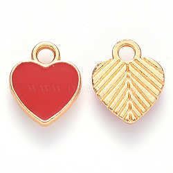 Alloy Enamel Charms, Heart, Light Gold, Red, 12x10x2mm, Hole: 2mm(ENAM-S121-041)