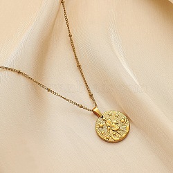 Constellation Coin Stainless Steel Pendant Necklace for Women, Golden, Aquarius, 17.72 inch(45cm)(PW-WG95399-03)