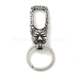 Tibetan Style 316 Surgical Stainless Steel Fittings with 304 Stainless Steel Key Ring, Leopard, Antique Silver, 72mm(FIND-Q101-07AS-01)