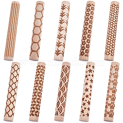 10Pcs 10 Styles Wood Handle Clay Texture Roller, Pottery Tools, Mixed Shapes, 98~100x13.5~15mm, 1pc/style(TOOL-CN0001-12B)
