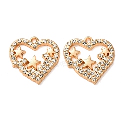 Alloy Rhinestone Pendants, Heart with Star Charms, Light Gold, 20x20x2mm, Hole: 1.5mm(RB-CBAA987-14KCG)