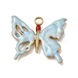 304 Stainless Steel Pendants, with Enamel, Butterfly Charms, Real 18K Gold Plated, Ion Plating(IP), Light Sky Blue, 21.5x25x2.5mm, Hole: 2.5mm(STAS-N108-91G-02)