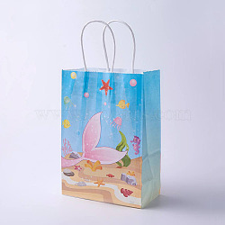 kraft Paper Bags, with Handles, Gift Bags, Shopping Bags, Ocean Theme, Rectangle, Light Sky Blue, 21x15x8cm(CARB-E002-S-C05)
