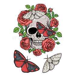 Halloween Theme Luminous Body Art Tattoos Stickers, Removable Temporary Tattoos Paper Stickers, Skull, Colorful, 150x105mm(SKUL-PW0002-094A)