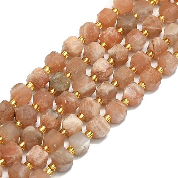 Natural Sunstone Beads Strands, Faceted, Cube, 6.5~7.5x6.5~7.5x6.5~7.5mm, Hole: 1.2mm, about 43~44pcs/strand, 15.35~15.55 inch(39~39.5cm)