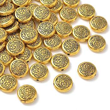 Tibetan Style Alloy Beads, Flat Round with Swirl Pattern, Antique Golden, 12x4.5mm, Hole: 1.5mm